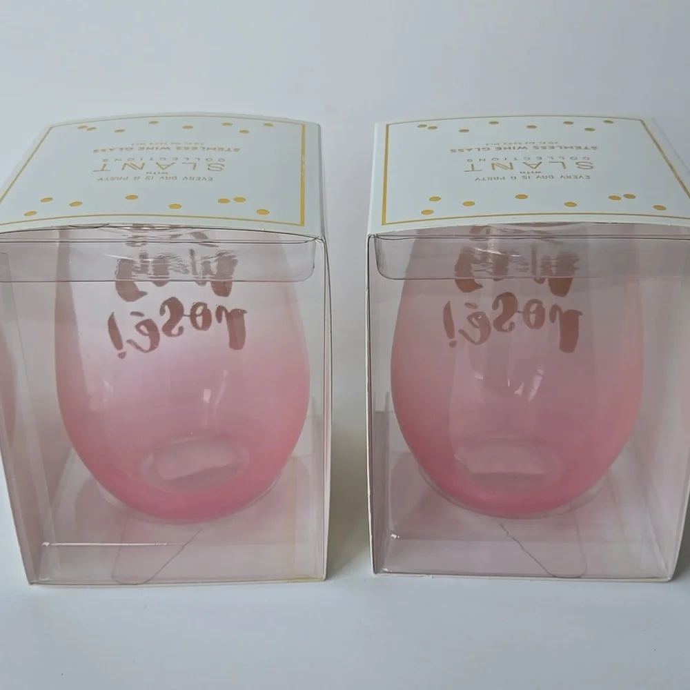 Set Of TWO Pink Stemless Wine Glasses - Yes Way Rosé - New - 20 oz